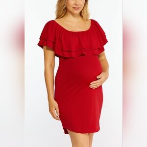 Black Swan Maternity Red Off the Shoulder Dress Size M
